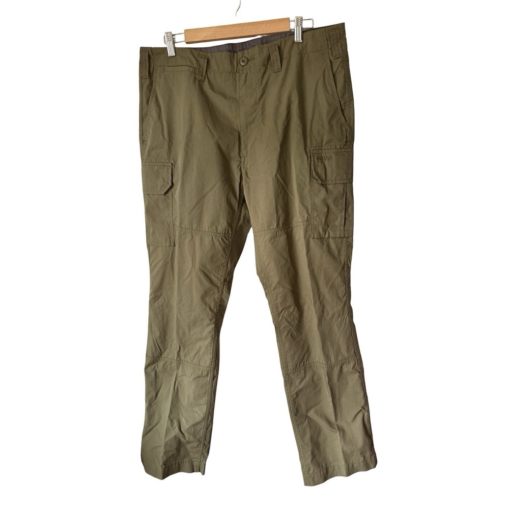 Orvis Tech Cargo Pants Mens Sz 36WX32 Olive Green Nylon Stretch Hiking Outdoors